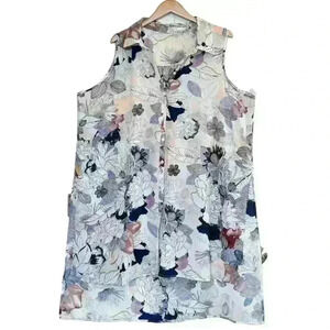 🌈 6/$60, Spense Button Down Floral Extra Long Tunic Shirt Pink Blue White 2X